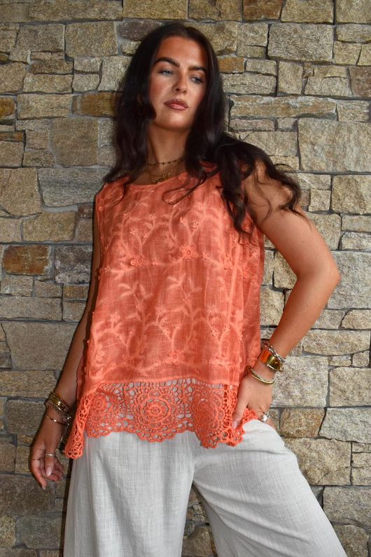 Veronica Embroidered Tank Cayenne